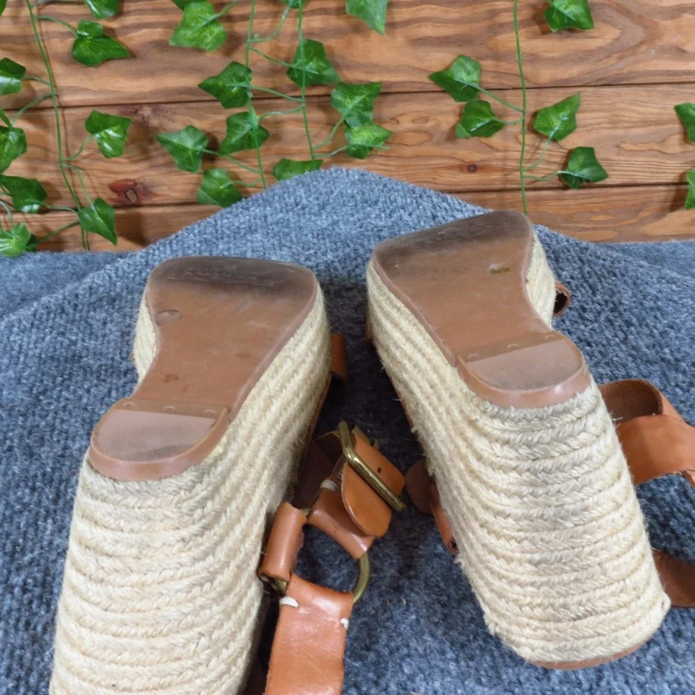 Lucky Brand Flora Women Platform Sandal Size 9 Casual Summer Tan‎ Leather Wedge